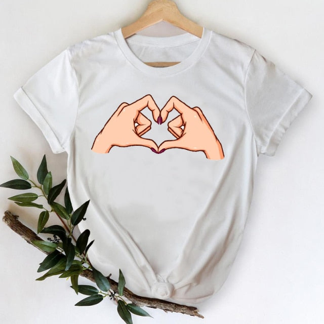 T-shirts Women 2021 Leopard Heart Casual 90s Fashion Trend Printing Clothes Graphic Tshirt Top Lady Print Female Tee T-Shirt