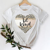 T-shirts Women 2021 Leopard Heart Casual 90s Fashion Trend Printing Clothes Graphic Tshirt Top Lady Print Female Tee T-Shirt