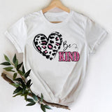 T-shirts Women 2021 Leopard Heart Casual 90s Fashion Trend Printing Clothes Graphic Tshirt Top Lady Print Female Tee T-Shirt