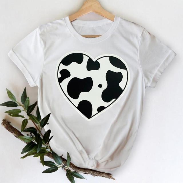 T-shirts Women 2021 Leopard Heart Casual 90s Fashion Trend Printing Clothes Graphic Tshirt Top Lady Print Female Tee T-Shirt