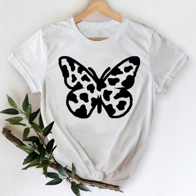 T-shirts Women 2021 Leopard Heart Casual 90s Fashion Trend Printing Clothes Graphic Tshirt Top Lady Print Female Tee T-Shirt