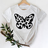 T-shirts Women 2021 Leopard Heart Casual 90s Fashion Trend Printing Clothes Graphic Tshirt Top Lady Print Female Tee T-Shirt