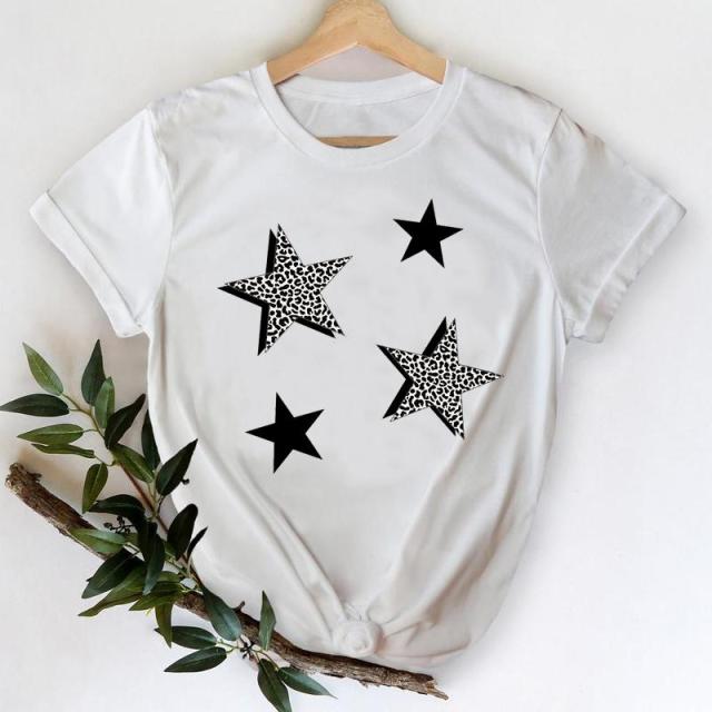 T-shirts Women 2021 Leopard Heart Casual 90s Fashion Trend Printing Clothes Graphic Tshirt Top Lady Print Female Tee T-Shirt