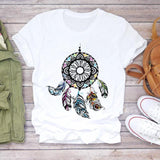 Women 2021 Summer Short Sleeve Dream Feather Fashion Print Lady T-shirts Top T Shirt Ladies Womens Graphic Female Tee T-Shirt
