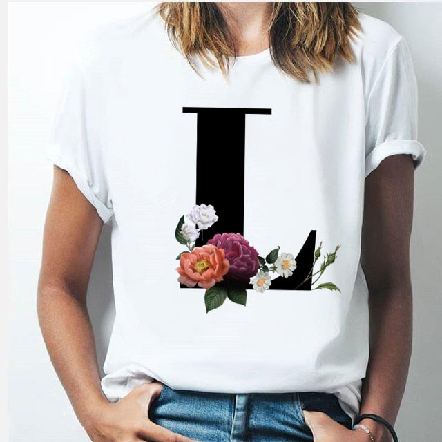 26 alphabet letter women T-shirt Girl