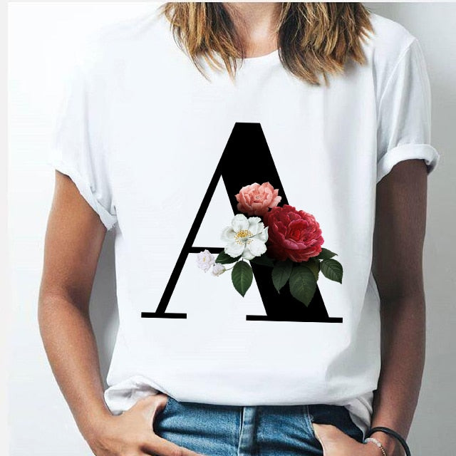 26 alphabet letter women T-shirt Girl