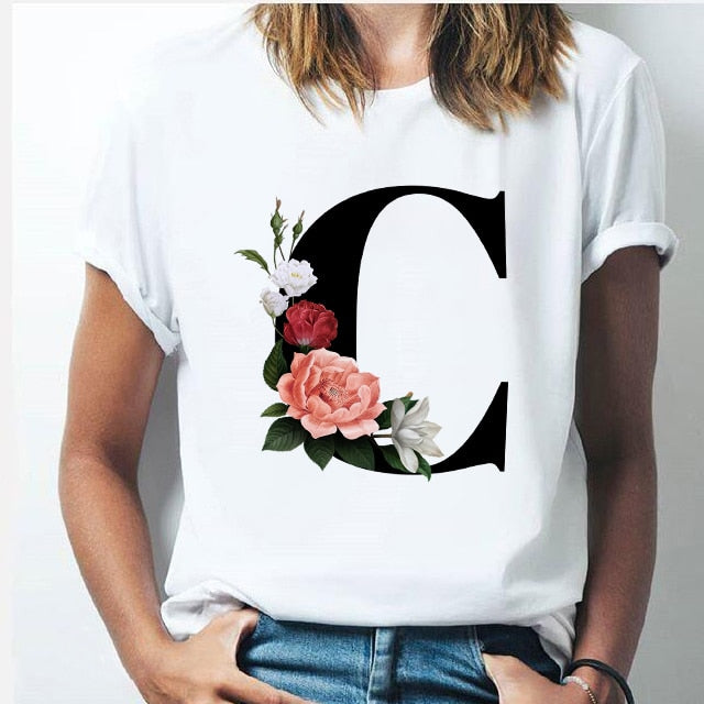 26 alphabet letter women T-shirt Girl