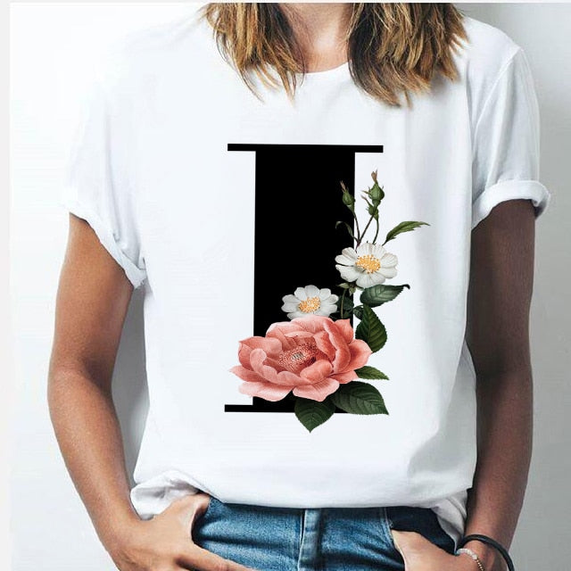 26 alphabet letter women T-shirt Girl