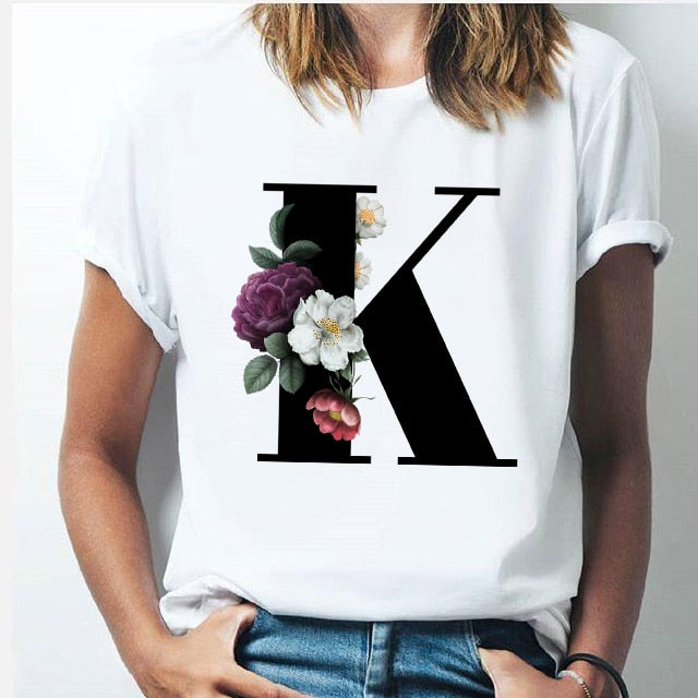 26 alphabet letter women T-shirt Girl
