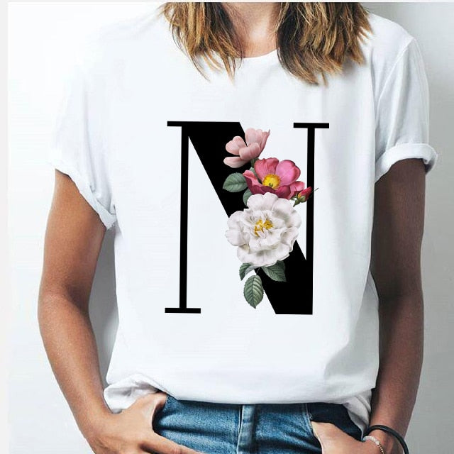 26 alphabet letter women T-shirt Girl