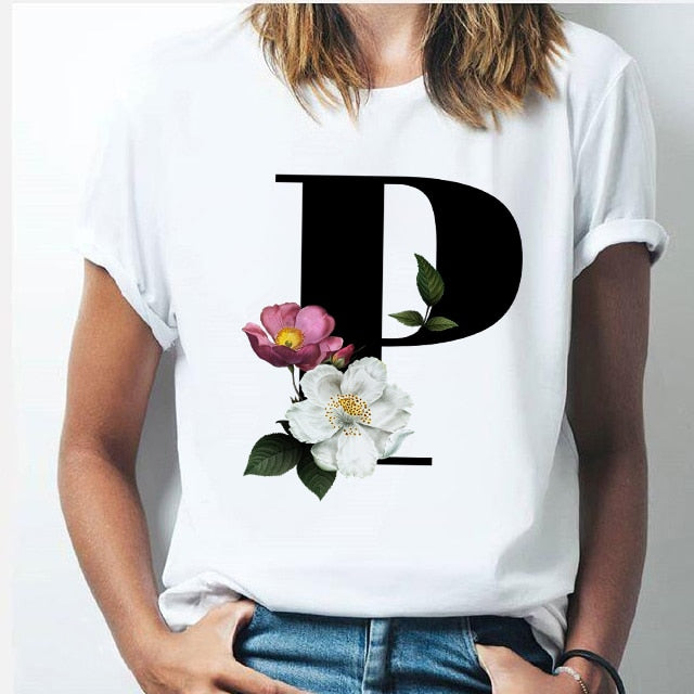 26 alphabet letter women T-shirt Girl