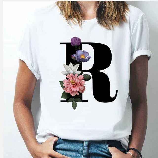 26 alphabet letter women T-shirt Girl