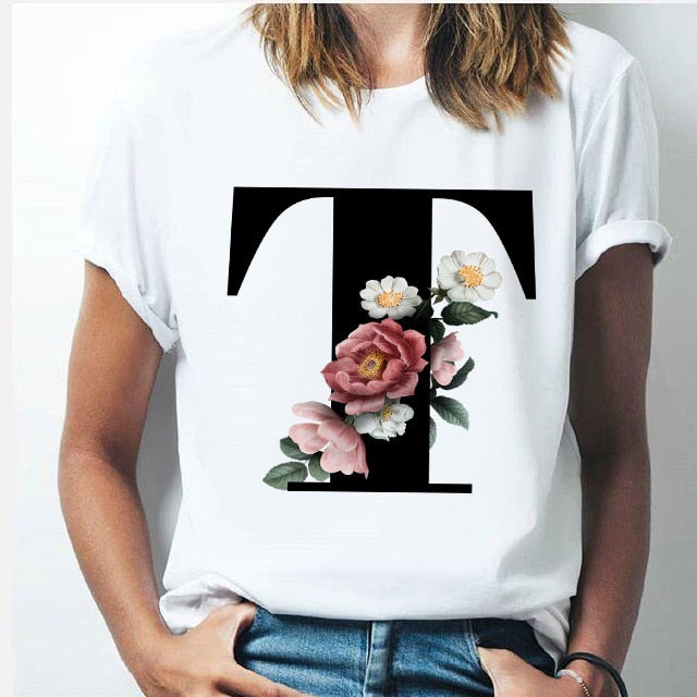 26 alphabet letter women T-shirt Girl