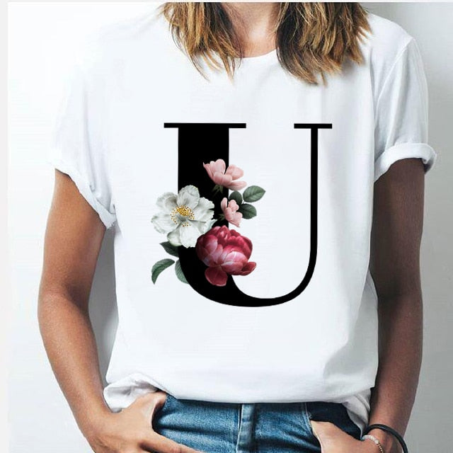 26 alphabet letter women T-shirt Girl