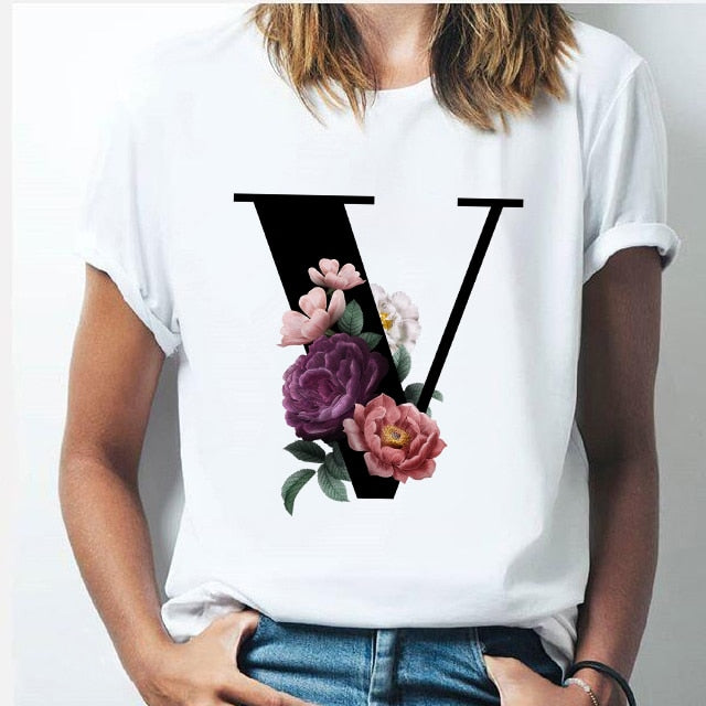 26 alphabet letter women T-shirt Girl