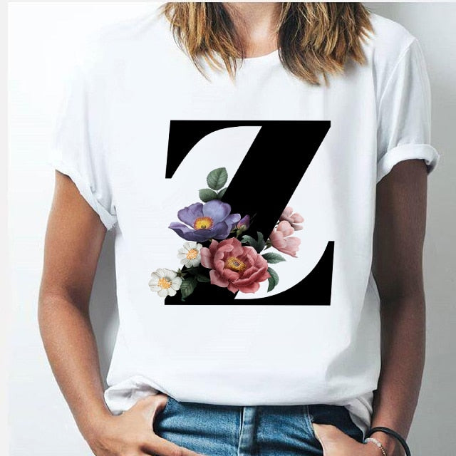 26 alphabet letter women T-shirt Girl