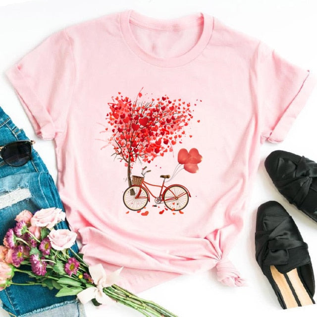 Women Bicycle Black T Shirt Girl Harajuku Korean Style Graphic Tops 2020 Kawaii Female T-shirt,Drop Ship