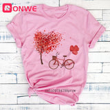 Women Bicycle Black T Shirt Girl Harajuku Korean Style Graphic Tops 2020 Kawaii Female T-shirt,Drop Ship