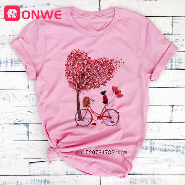 Women Bicycle Black T Shirt Girl Harajuku Korean Style Graphic Tops 2020 Kawaii Female T-shirt,Drop Ship
