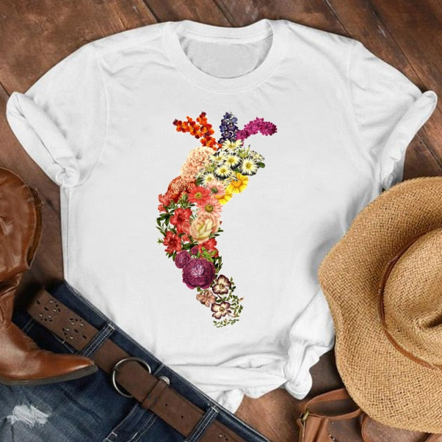 Women Lady Cartoon Butterfly Floral Elegant 2020 Fall Autumn Shirt Clothes Tshirt Tee Womens Top Female Print T Graphic T-shirt