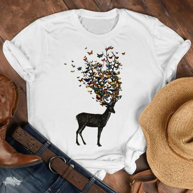 Women Lady Cartoon Butterfly Floral Elegant 2020 Fall Autumn Shirt Clothes Tshirt Tee Womens Top Female Print T Graphic T-shirt