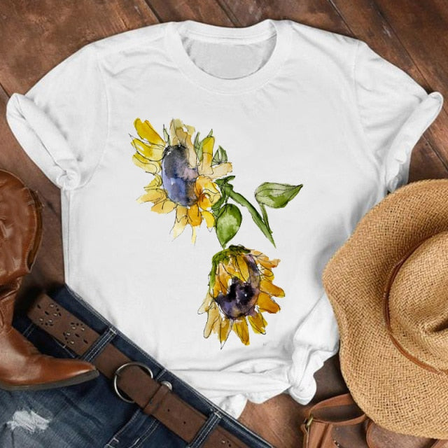 Women Lady Cartoon Butterfly Floral Elegant 2020 Fall Autumn Shirt Clothes Tshirt Tee Womens Top Female Print T Graphic T-shirt