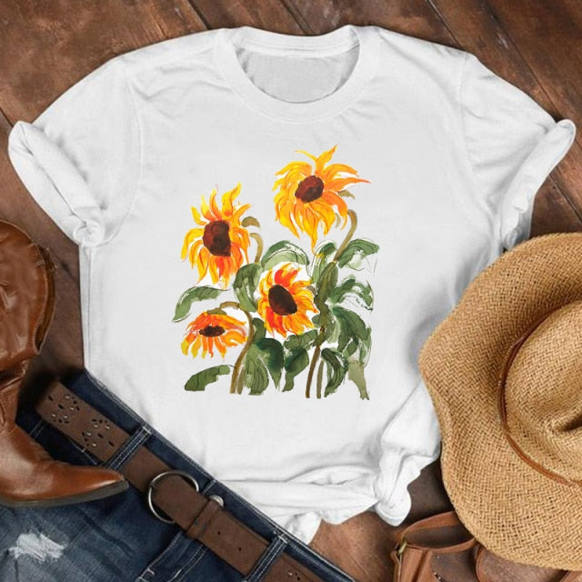 Women Lady Cartoon Butterfly Floral Elegant 2020 Fall Autumn Shirt Clothes Tshirt Tee Womens Top Female Print T Graphic T-shirt