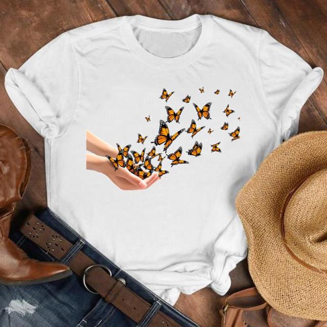 Women Lady Cartoon Butterfly Floral Elegant 2020 Fall Autumn Shirt Clothes Tshirt Tee Womens Top Female Print T Graphic T-shirt