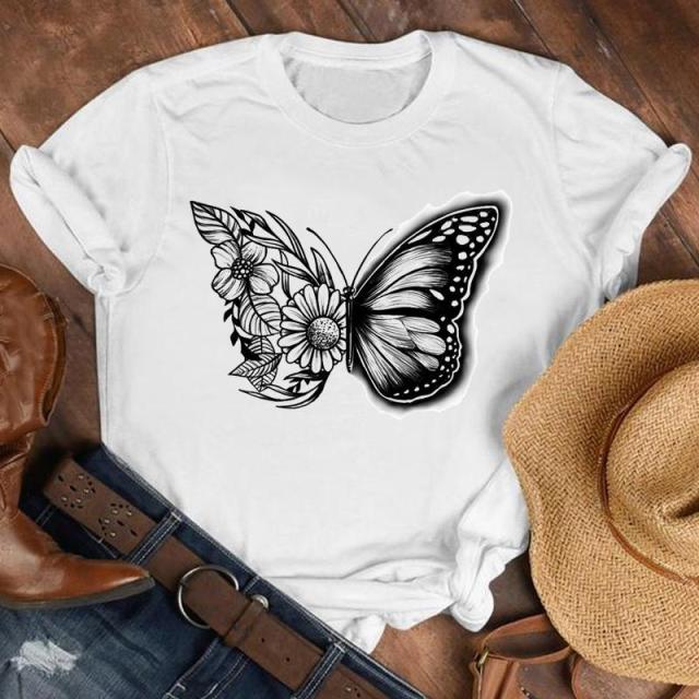 Women Lady Cartoon Butterfly Floral Elegant 2020 Fall Autumn Shirt Clothes Tshirt Tee Womens Top Female Print T Graphic T-shirt