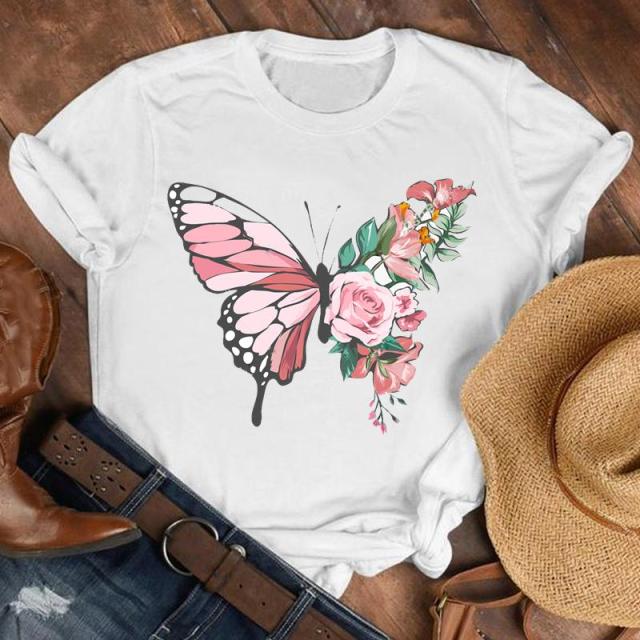 Women Lady Cartoon Butterfly Floral Elegant 2020 Fall Autumn Shirt Clothes Tshirt Tee Womens Top Female Print T Graphic T-shirt