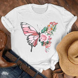 Women Lady Cartoon Butterfly Floral Elegant 2020 Fall Autumn Shirt Clothes Tshirt Tee Womens Top Female Print T Graphic T-shirt
