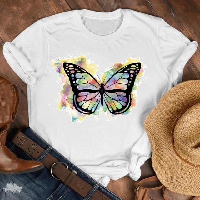 Women Lady Cartoon Butterfly Floral Elegant 2020 Fall Autumn Shirt Clothes Tshirt Tee Womens Top Female Print T Graphic T-shirt
