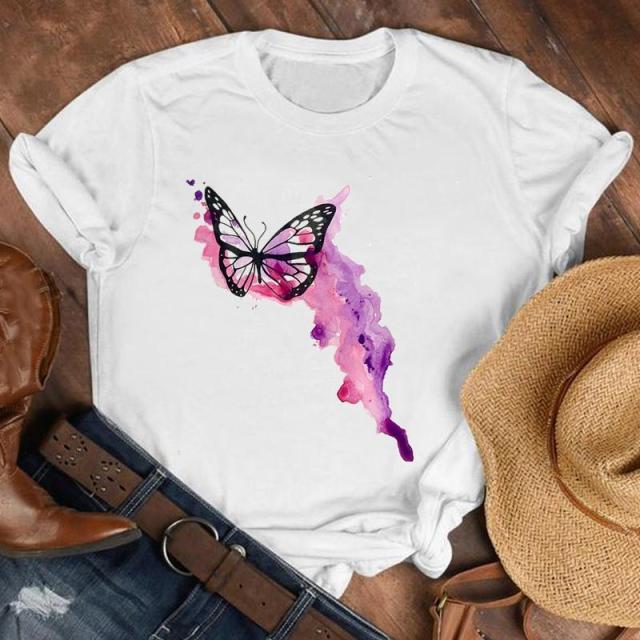 Women Lady Cartoon Butterfly Floral Elegant 2020 Fall Autumn Shirt Clothes Tshirt Tee Womens Top Female Print T Graphic T-shirt