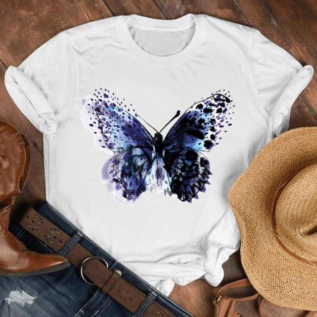 Women Lady Cartoon Butterfly Floral Elegant 2020 Fall Autumn Shirt Clothes Tshirt Tee Womens Top Female Print T Graphic T-shirt