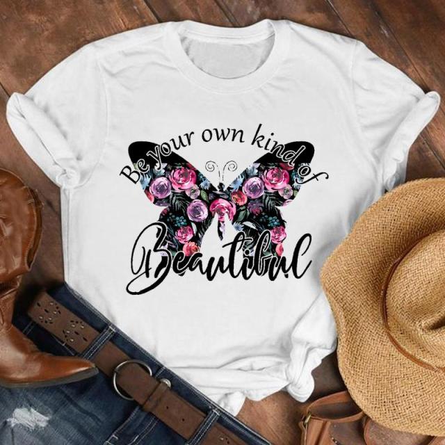Women Lady Cartoon Butterfly Floral Elegant 2020 Fall Autumn Shirt Clothes Tshirt Tee Womens Top Female Print T Graphic T-shirt