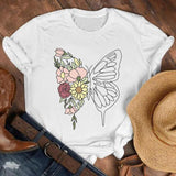 Women Lady Cartoon Butterfly Floral Elegant 2020 Fall Autumn Shirt Clothes Tshirt Tee Womens Top Female Print T Graphic T-shirt