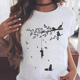 Women Graphic Printing Fashion Cat Animal 90s Clothing Short Sleeve Cartoon Summer Print Female Clothes Tops Tees Tshirt T-Shirt