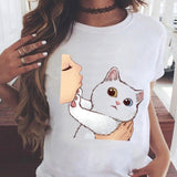 Women Graphic Printing Fashion Cat Animal 90s Clothing Short Sleeve Cartoon Summer Print Female Clothes Tops Tees Tshirt T-Shirt