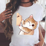 Women Graphic Printing Fashion Cat Animal 90s Clothing Short Sleeve Cartoon Summer Print Female Clothes Tops Tees Tshirt T-Shirt