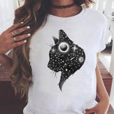 Women Graphic Printing Fashion Cat Animal 90s Clothing Short Sleeve Cartoon Summer Print Female Clothes Tops Tees Tshirt T-Shirt