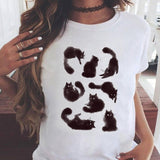 Women Graphic Printing Fashion Cat Animal 90s Clothing Short Sleeve Cartoon Summer Print Female Clothes Tops Tees Tshirt T-Shirt