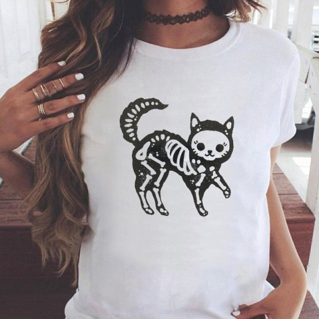 Women Graphic Printing Fashion Cat Animal 90s Clothing Short Sleeve Cartoon Summer Print Female Clothes Tops Tees Tshirt T-Shirt