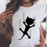 Women Graphic Printing Fashion Cat Animal 90s Clothing Short Sleeve Cartoon Summer Print Female Clothes Tops Tees Tshirt T-Shirt