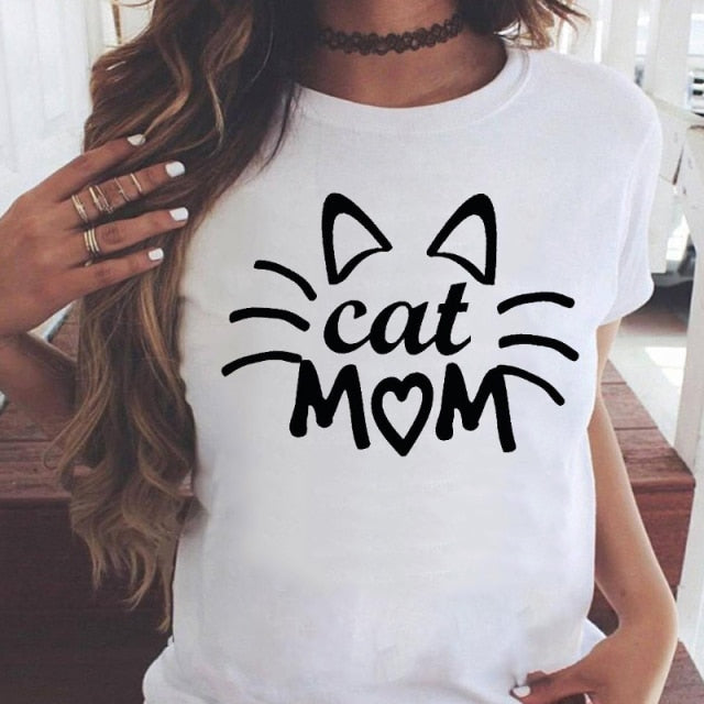 Women Graphic Printing Fashion Cat Animal 90s Clothing Short Sleeve Cartoon Summer Print Female Clothes Tops Tees Tshirt T-Shirt