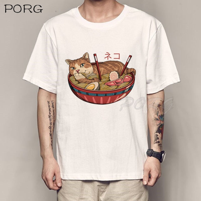 Men Catana Cool Summer Loose Men/Women T Shirt Casual Short Sleeve Cat Print Anime Tshirt Japanese Summer T-Shirt Tops Tee Shirt