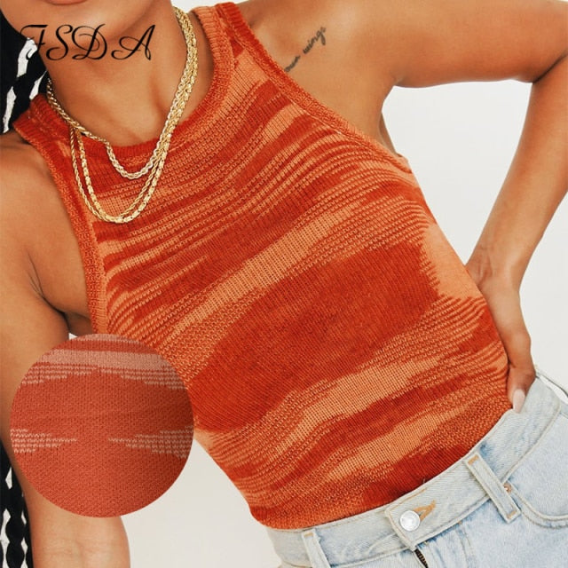 FSDA 2021 Knit Crop Top Women Sleeveless Basic T Shirts